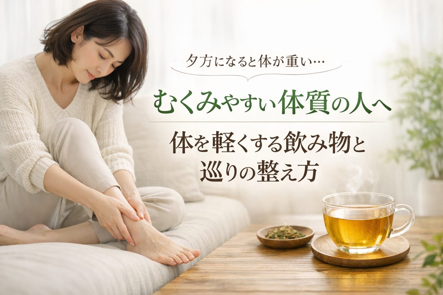 夕方になると体が重い…むくみやすい体質の人へ|体を軽くする飲み物と巡りの整え方